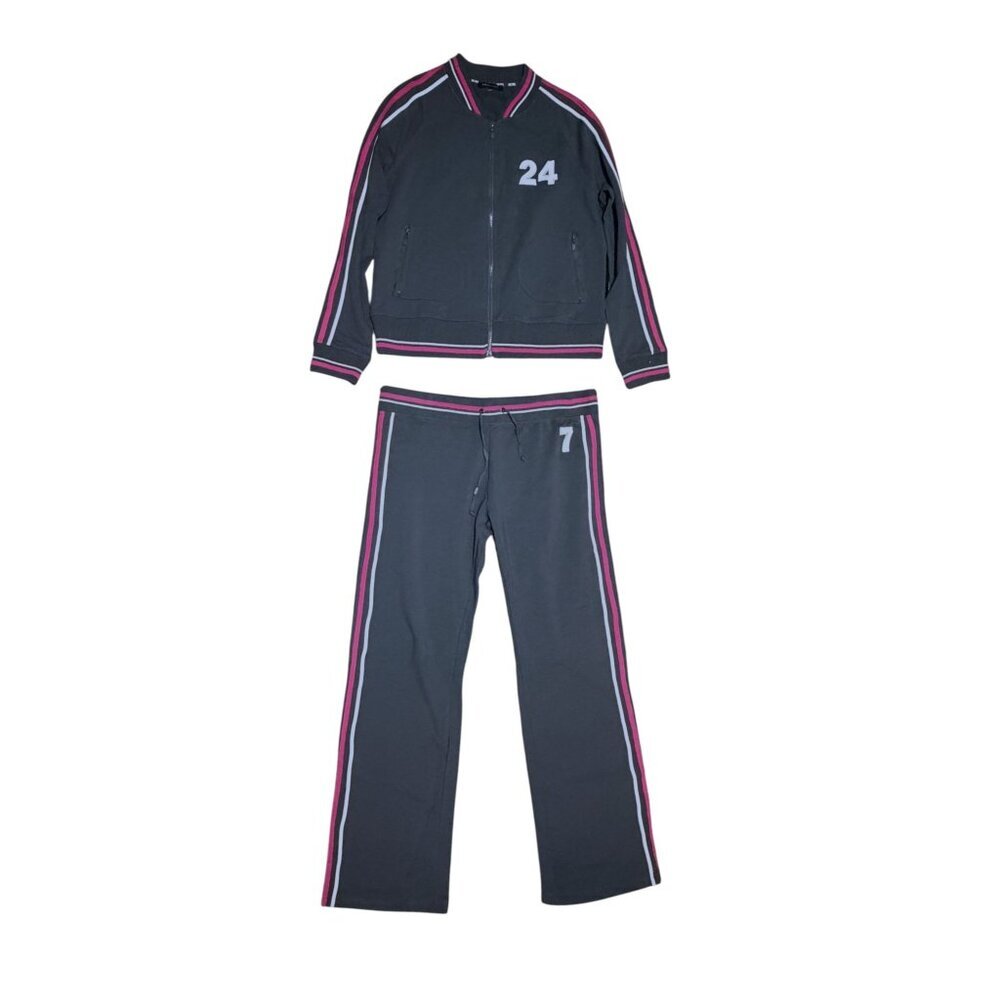 New Y2K BCBG Max Azria Track Suit XL Embroidered Wide Leg Stripe Baddie Rare